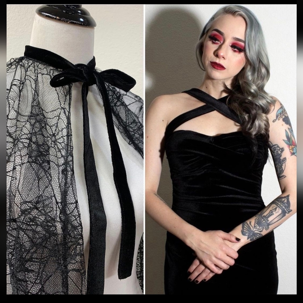 Salem Spiderweb Double Cross Velvet Dress